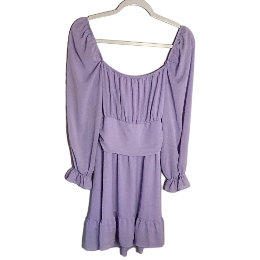 Exlura Women's dress. Purple ruffle. Lined backless/tie, Size Medium.   201
